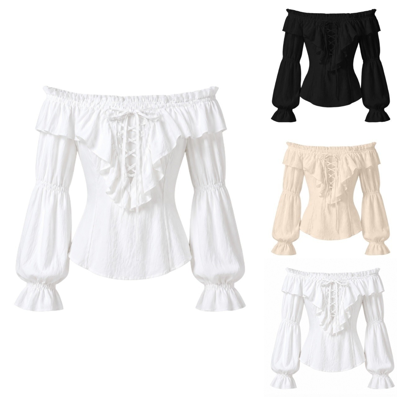 Costumes - Damska bluzka piracka, średniowieczny strój chłopski,