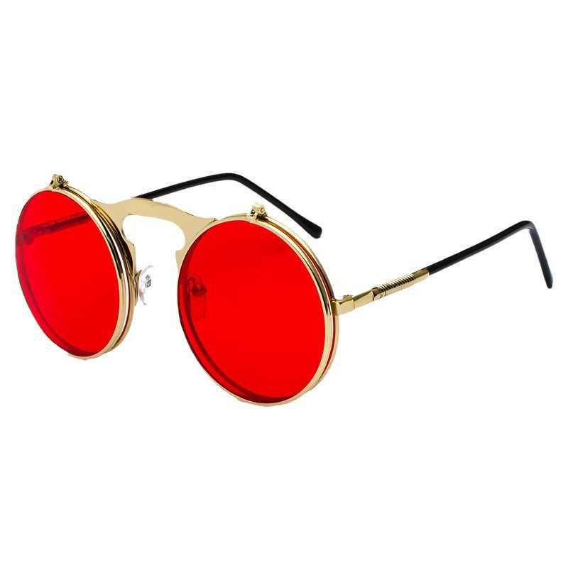 Glow In The Dark Party Glasses - Retro Steampunkowe Czerwone Okrągłe Okulary Przeciwsłoneczne