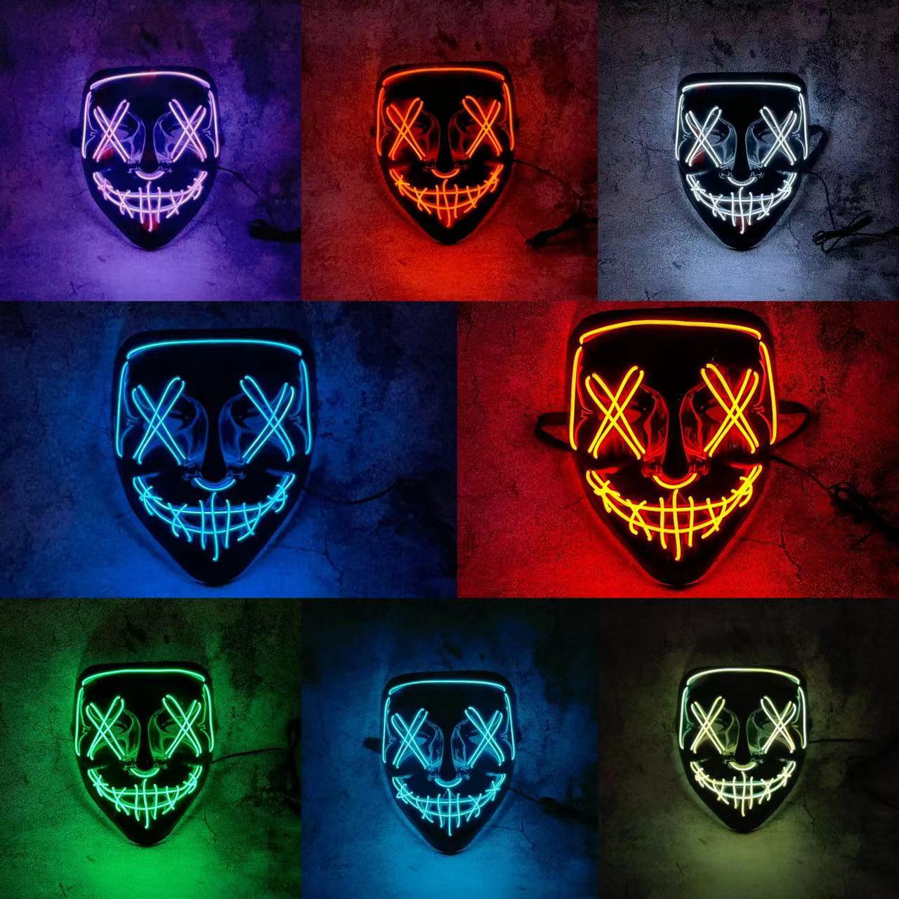 Led Purge Mask Halloween - Bezprzewodowa Neonowa Maska LED Purge, Wielokolorowa