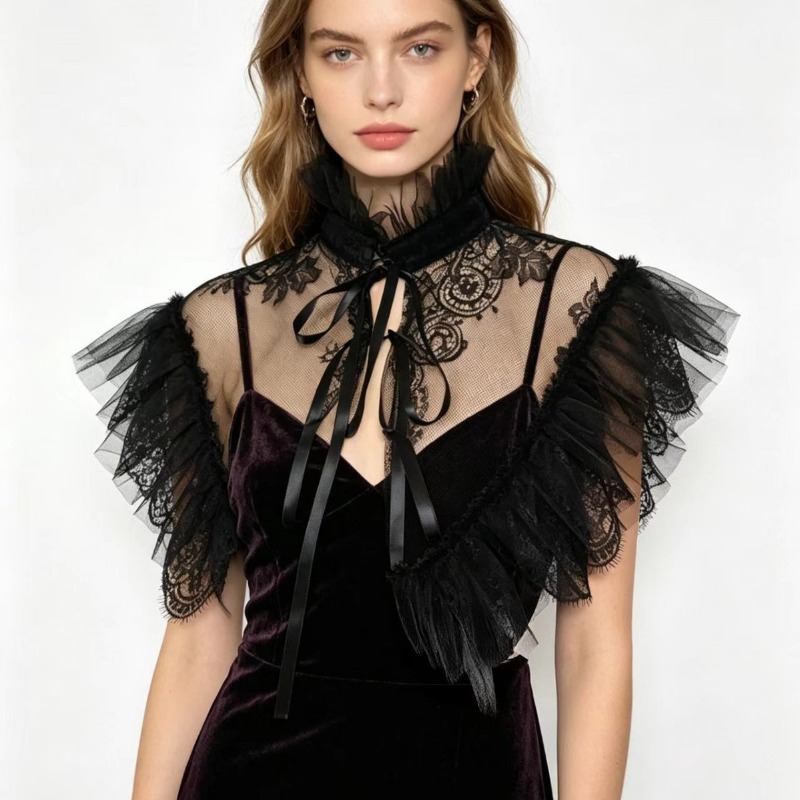Costumes - Gotycki styl, koronkowy tiulowy fałszywy kołnierz,